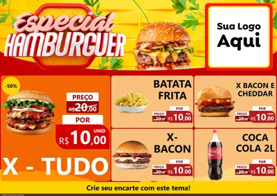 Modelo de Encarte para Encarte A4 Horizontal com o tema Especial Hamburguer para Hamburgueria