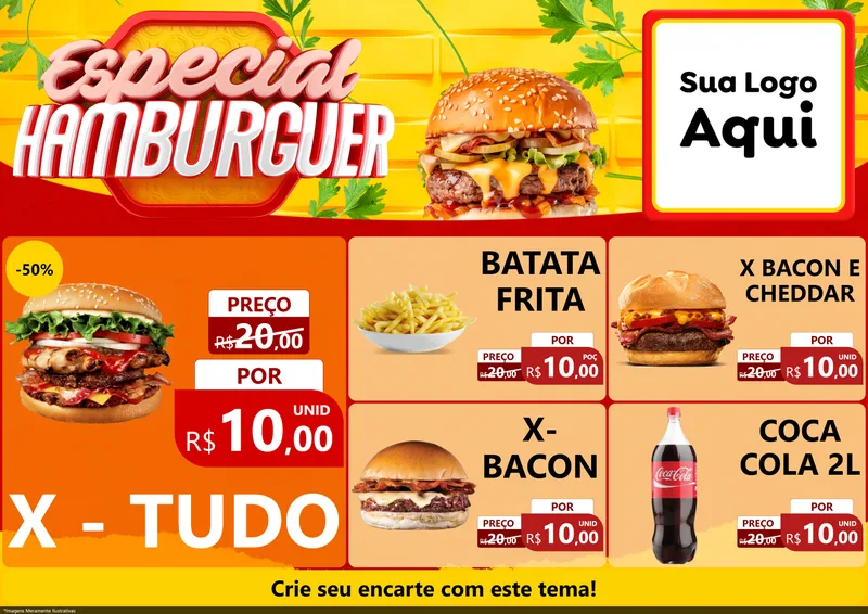 Modelo de Encarte para Encarte A4 Horizontal com o tema Especial Hamburguer para Hamburgueria