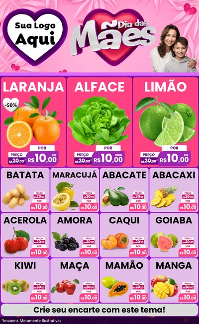 Modelo de Encarte para Encarte Grande com o tema Dia das Mães para Hortifrúti