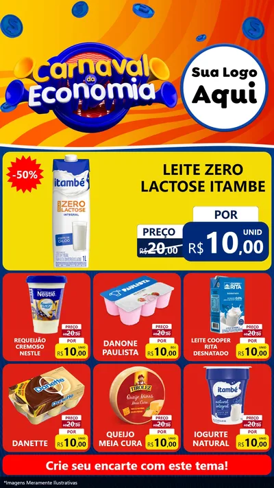 Modelo de Rede Social para Stories com o tema Carnaval da Economia para Frios e Laticínios