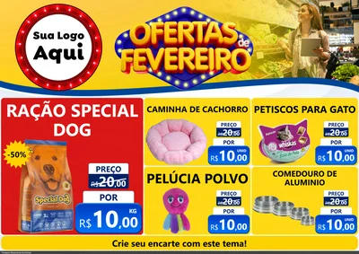 Modelo de Encarte para Encarte A4 Horizontal com o tema Ofertas de Fevereiro para Pet Shop