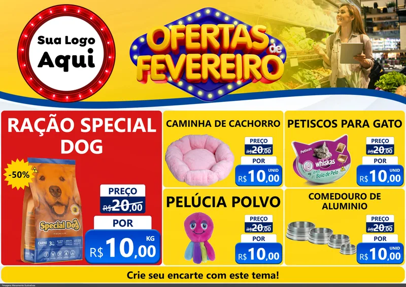 Modelo de Encarte para Encarte A4 Horizontal com o tema Ofertas de Fevereiro para Pet Shop