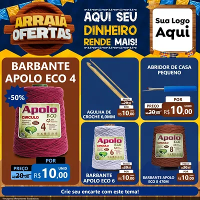 Modelo de Rede Social para Feed Facebook com o tema Arraiá de Ofertas - Junina para Armarinho e Aviamentos