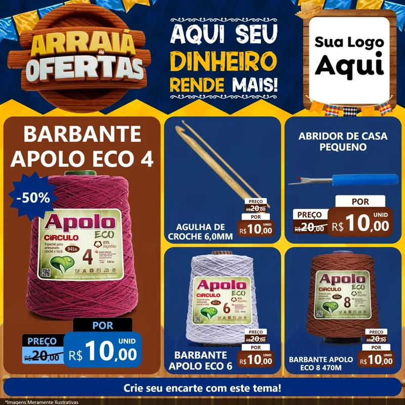 Modelo de Rede Social para Feed Facebook com o tema Arraiá de Ofertas - Junina para Armarinho e Aviamentos
