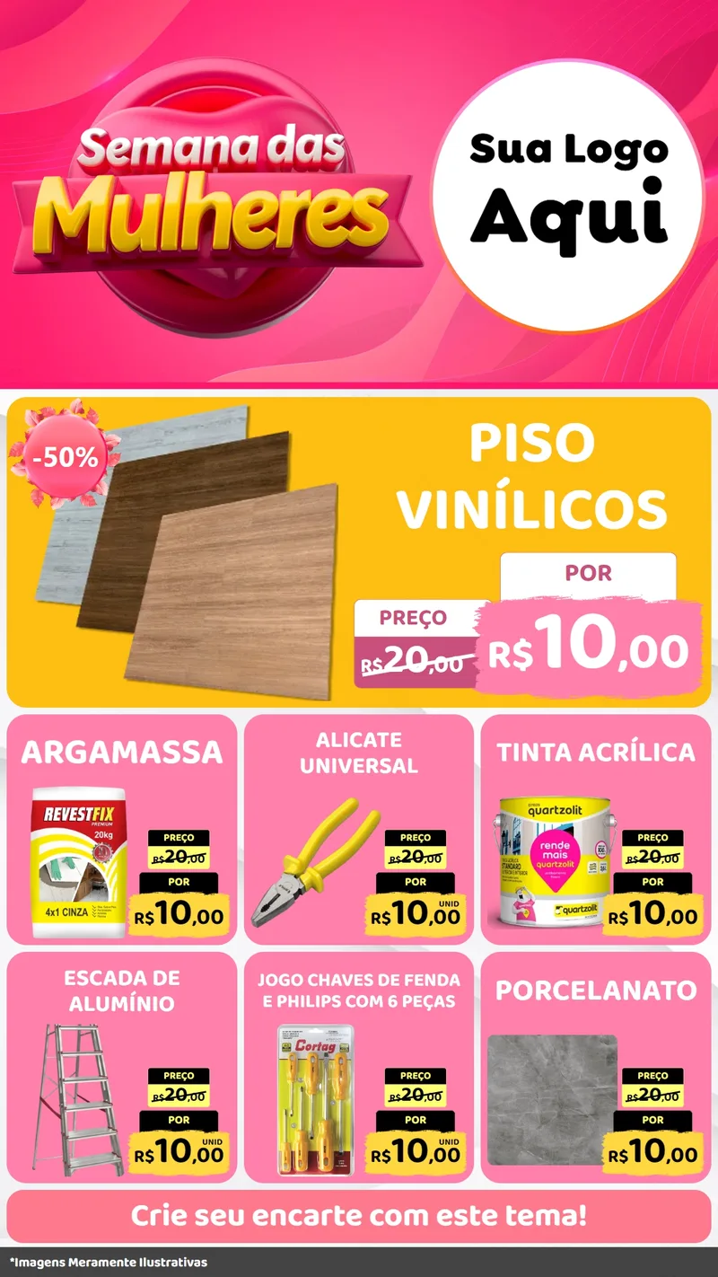 Modelo de Rede Social para Stories com o tema Semana das Mulheres para Material para Construção