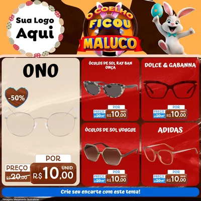 Modelo de Rede Social para Feed Facebook com o tema O Coelho Ficou Maluco - Páscoa para Óticas