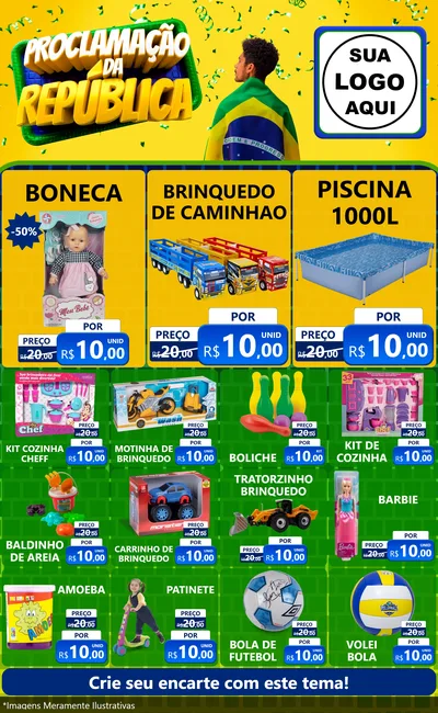 Modelo de Encarte para Encarte Grande com o tema Proclamação da República para Brinquedos