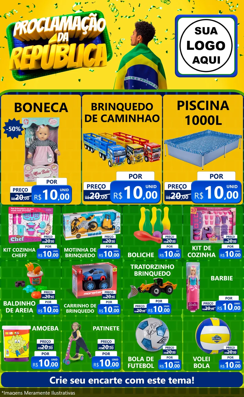 Modelo de Encarte para Encarte Grande com o tema Proclamação da República para Brinquedos