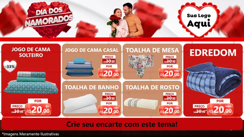 Modelo de TV para TV Horizontal com o tema Dia dos Namorados para Cama, Mesa e Banho