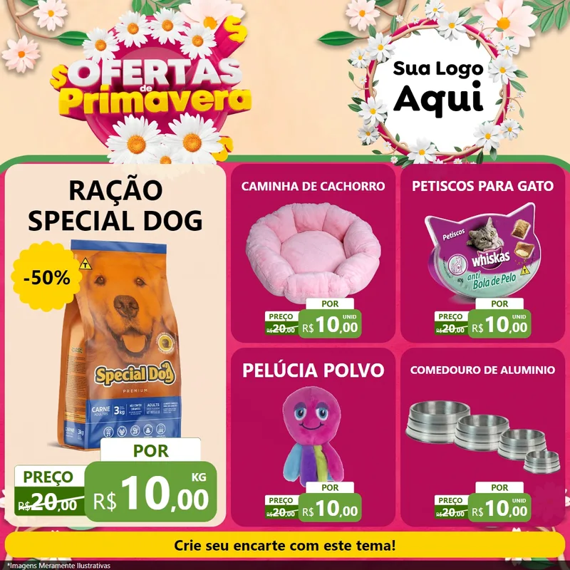 Modelo de Rede Social para Feed Facebook com o tema Ofertas de Primavera para Pet Shop