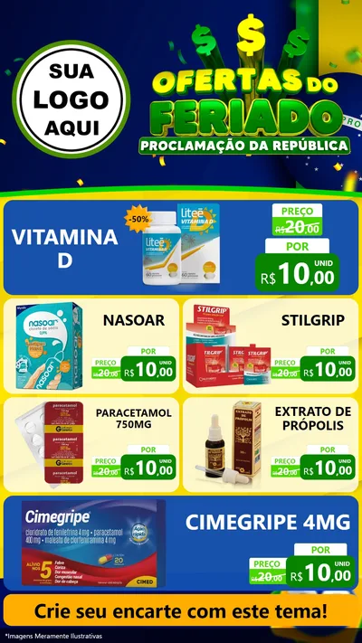 Modelo de TV para TV Vertical com o tema Ofertas do Feriado - Proclamação da República para Farmácia