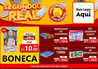 Modelo de Encarte para Encarte A4 Horizontal com o tema Segundou do Real para Brinquedos