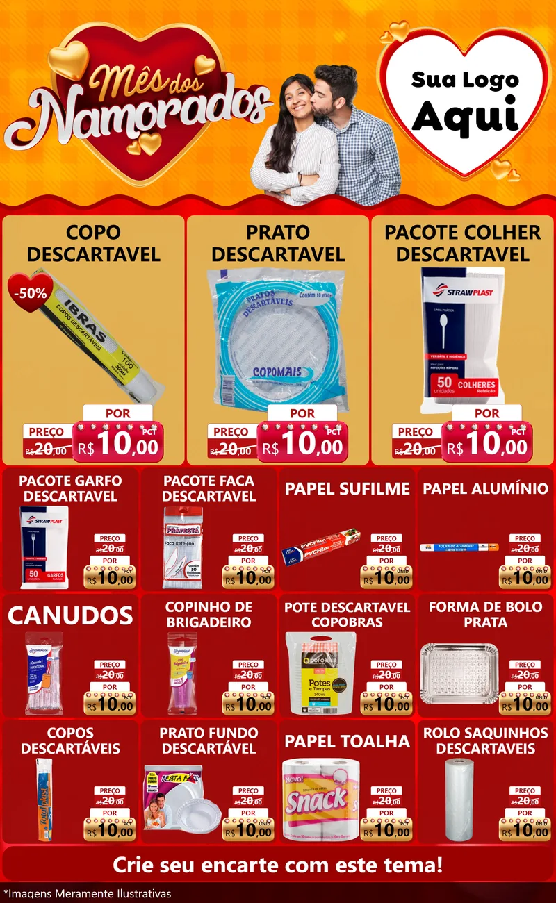 Modelo de Encarte para Encarte Grande com o tema Mês dos Namorados para Embalagens