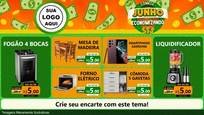 Modelo de TV para TV Horizontal com o tema Comece Junho Economizando para Móveis e Eletro
