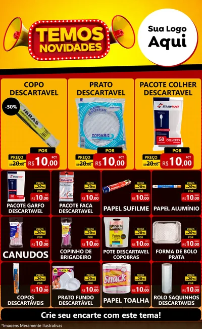 Modelo de Encarte para Encarte Grande com o tema Temos Novidades para Embalagens