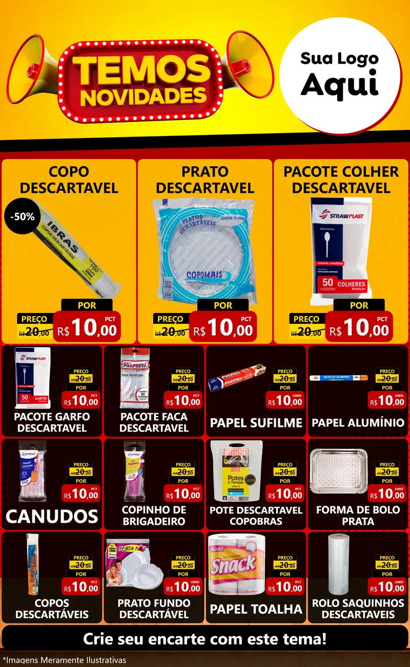 Modelo de Encarte para Encarte Grande com o tema Temos Novidades para Embalagens