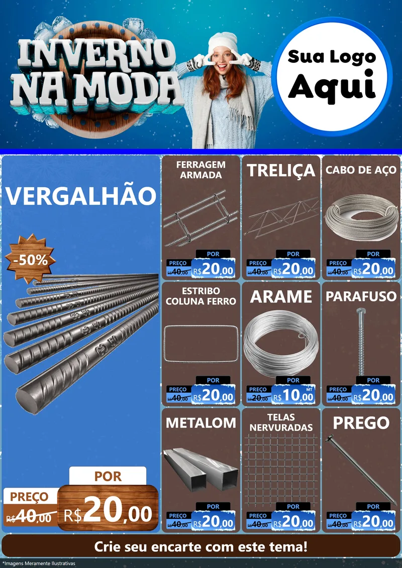 Modelo de Encarte para Encarte A4 Vertical com o tema Inverno na Moda para Ferragens