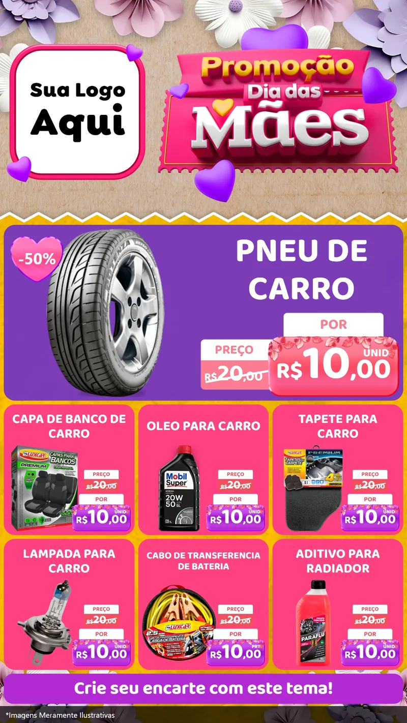 Modelo de Rede Social para Stories com o tema Promoção Dia das Mães para Auto peças