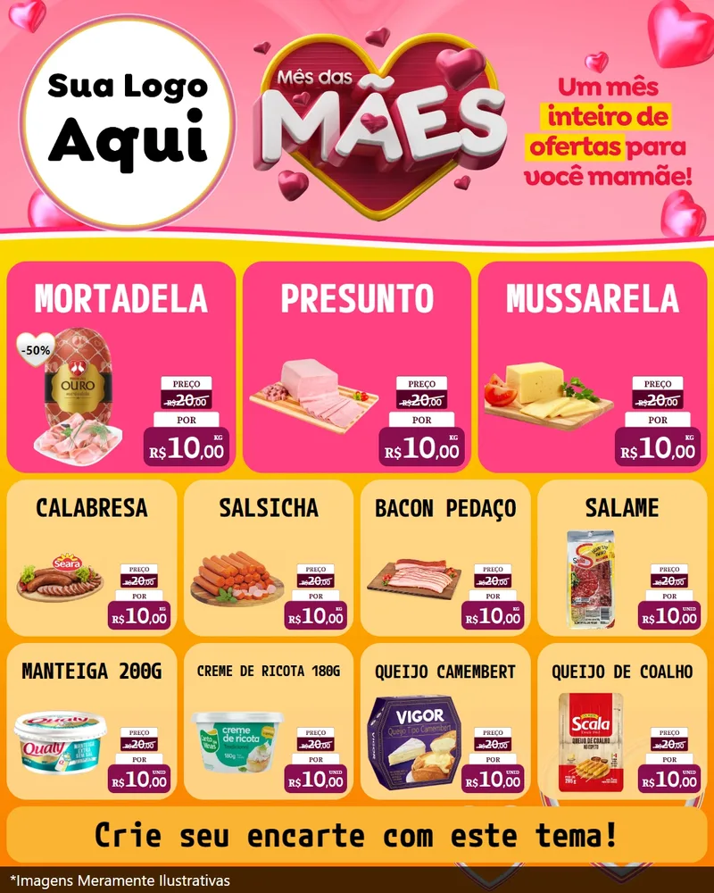 Modelo de Rede Social para Feed Instagram com o tema Mês das Mães para Frios e Laticínios