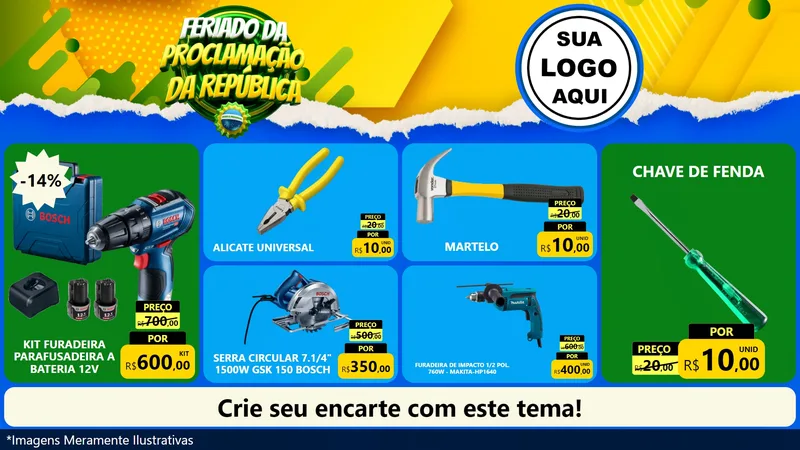 Modelo de TV para TV Horizontal com o tema Feriado da Proclamação da República para Maquinas e Ferramentas