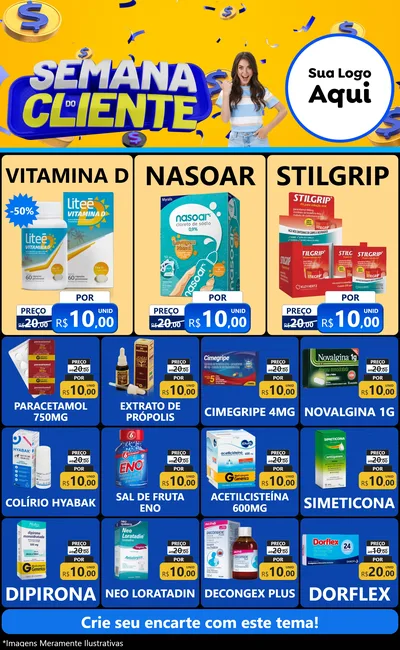 Modelo de Encarte para Encarte Grande com o tema Semana do Cliente para Farmácia