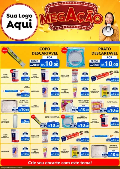 Modelo de Encarte para Encarte A4 Vertical com o tema Mega Ação para Embalagens