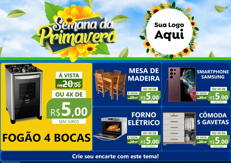 Modelo de Encarte para Encarte A4 Horizontal com o tema Semana da Primavera para Móveis e Eletro