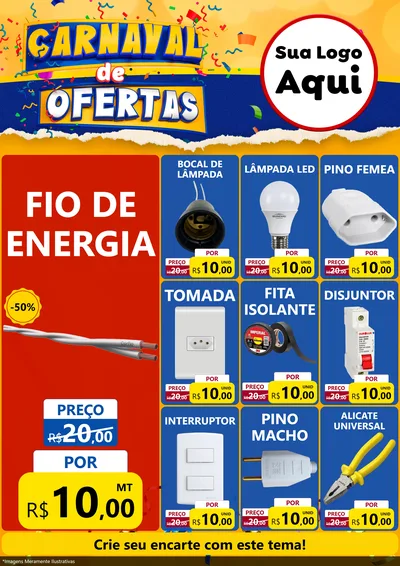 Modelo de Encarte para Encarte A4 Vertical com o tema Carnaval de Ofertas para Materiais Elétricos
