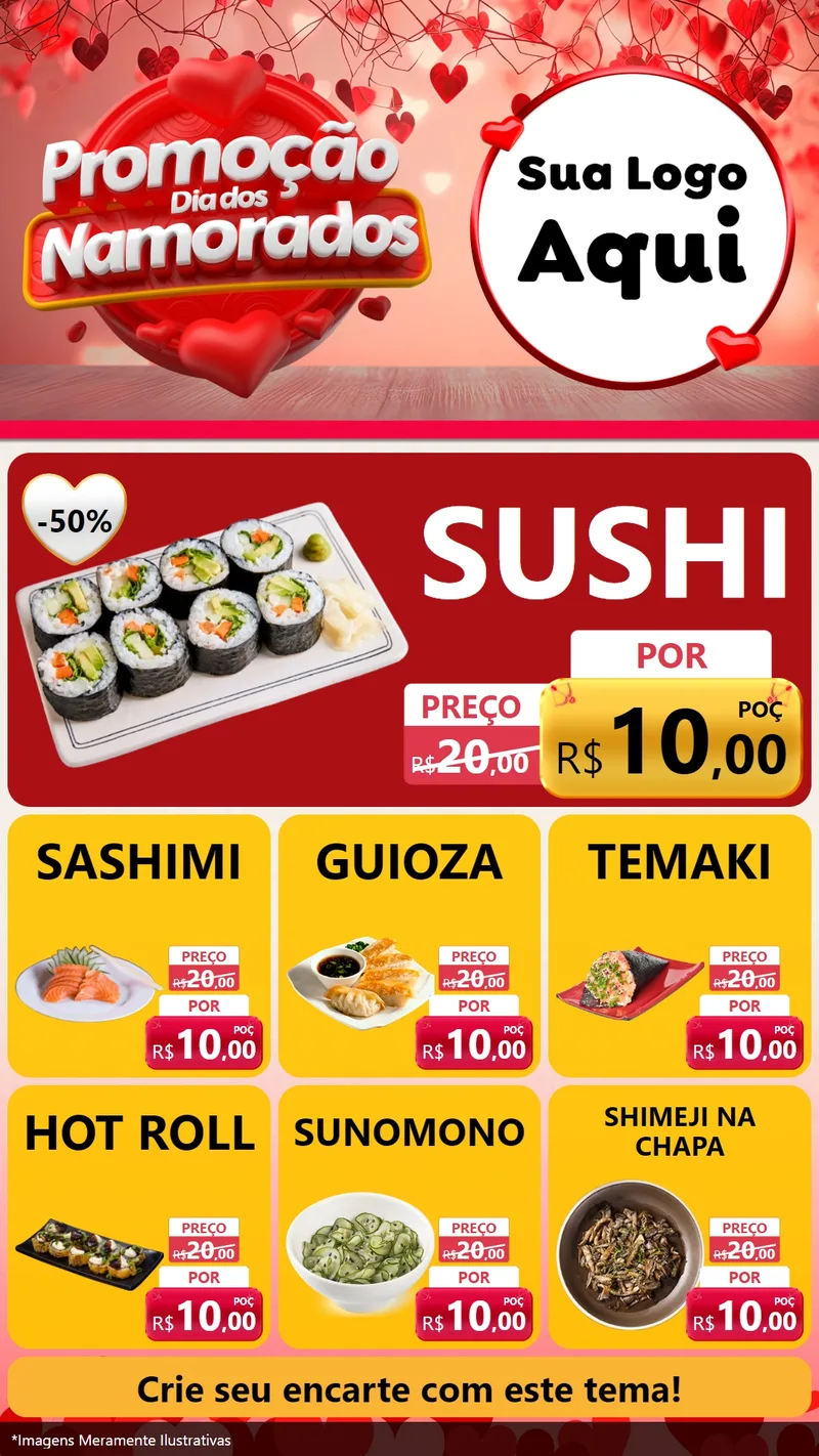 Modelo de Rede Social para Stories com o tema Promoção Dia dos Namorados para Comida japonesa