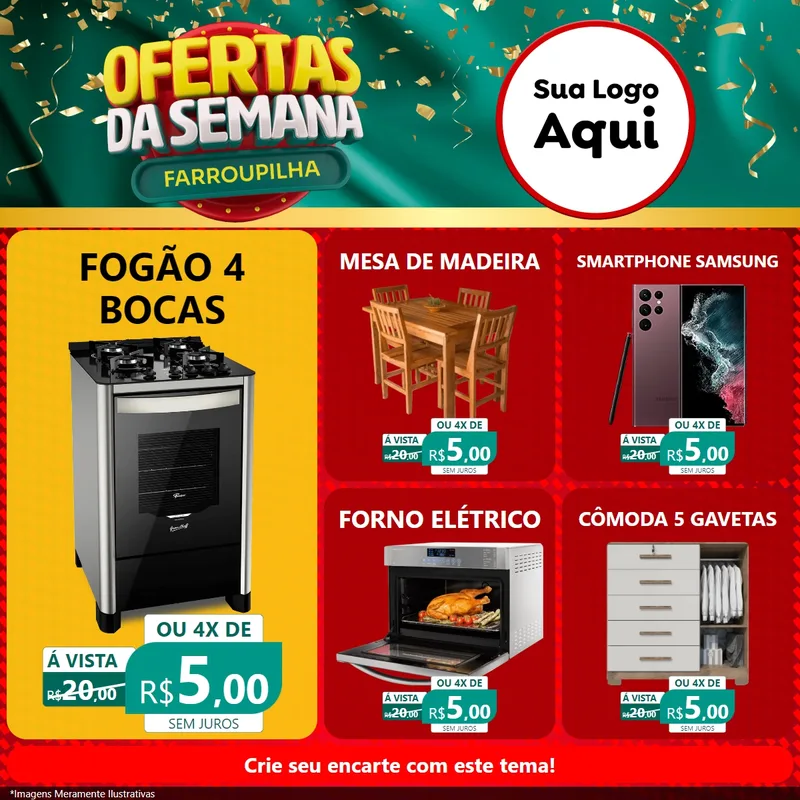 Modelo de Rede Social para Feed Facebook com o tema Ofertas da Semana Farroupilha para Móveis e Eletro