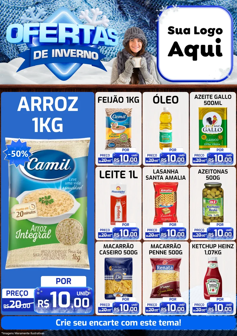 Modelo de Encarte para Encarte A4 Vertical com o tema Ofertas de Inverno para Supermercado