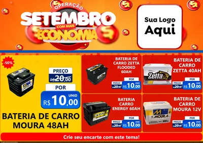 Modelo de Encarte para Encarte A4 Horizontal com o tema Operação Setembro Com Muita Economia para Baterias Elétricas