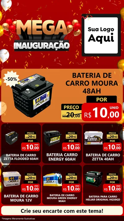 Modelo de Rede Social para Stories com o tema Mega Inauguração para Baterias Elétricas