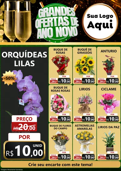 Modelo de Encarte para Encarte A4 Vertical com o tema Grandes Ofertas de Ano Novo para Floricultura e jardim