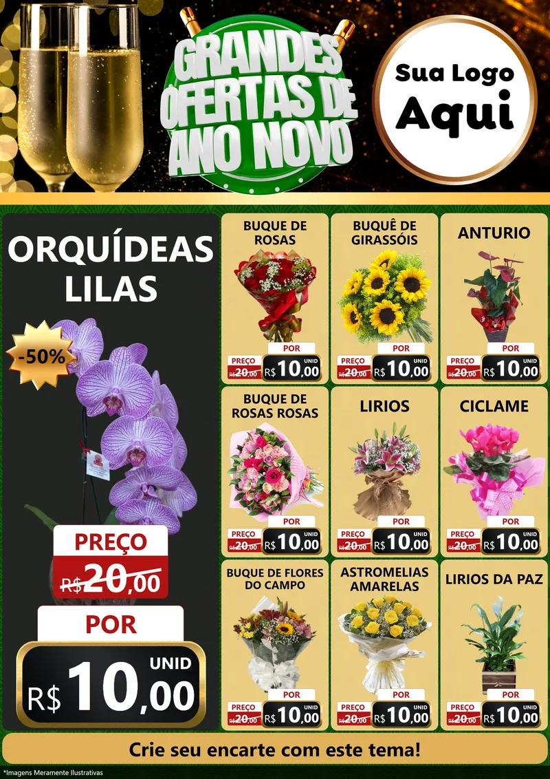 Modelo de Encarte para Encarte A4 Vertical com o tema Grandes Ofertas de Ano Novo para Floricultura e jardim