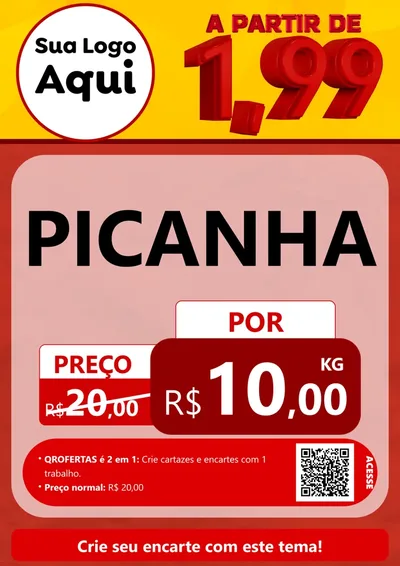 Modelo de Cartaz para Cartaz A4 Vertical com o tema A Partir de Um e Noventa e Nove - 1,99 para Açougue