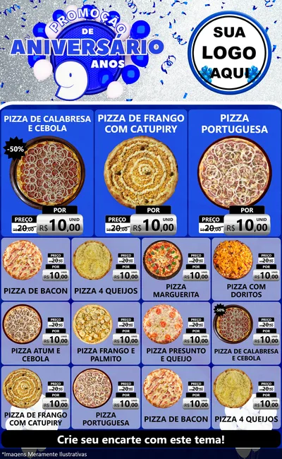 Modelo de Encarte para Encarte Grande com o tema Promoção de Aniversário - 9 Anos para Pizzaria