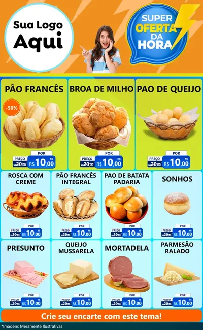 Modelo de Encarte para Encarte Grande com o tema Super Oferta da Hora para Padaria