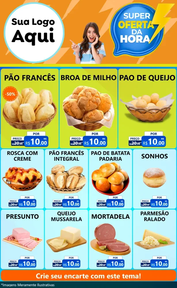 Modelo de Encarte para Encarte Grande com o tema Super Oferta da Hora para Padaria