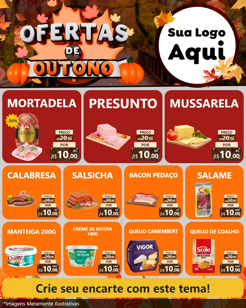 Modelo de Rede Social para Feed Instagram com o tema Ofertas de Outono para Frios e Laticínios