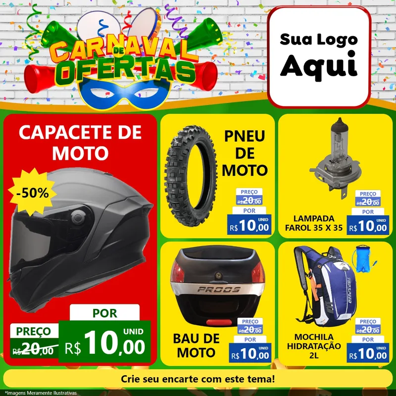 Modelo de Rede Social para Feed Facebook com o tema Carnaval de Ofertas para Moto peças
