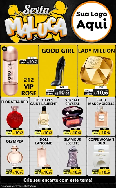 Modelo de Encarte para Encarte Grande com o tema Sexta Maluca para Perfumes