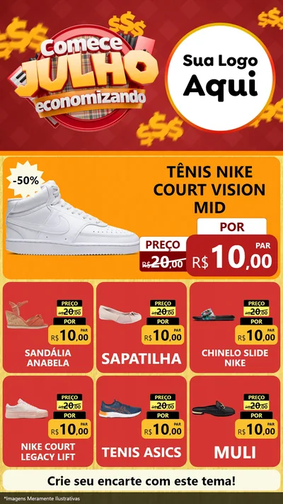 Modelo de Rede Social para Stories com o tema Comece Julho Economizando para Calçados