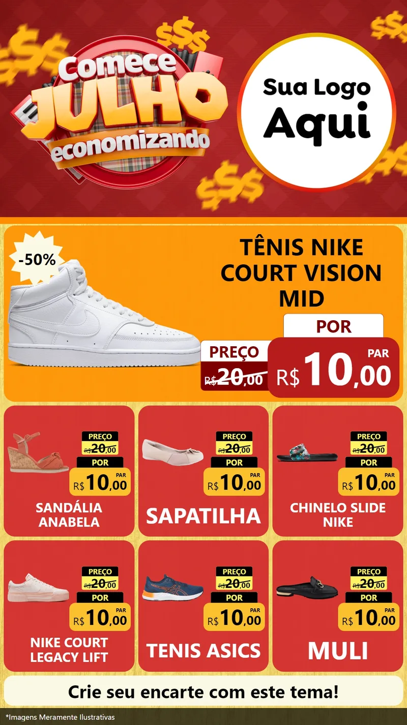 Modelo de Rede Social para Stories com o tema Comece Julho Economizando para Calçados