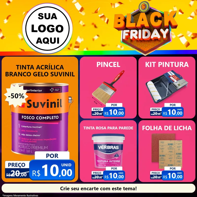 Modelo de Rede Social para Feed Facebook com o tema Black Friday para Tintas e Ferramentas