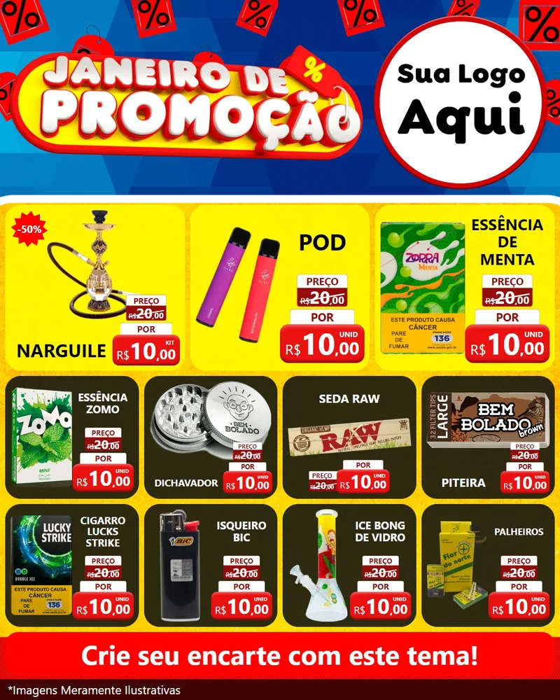 Modelo de Rede Social para Feed Instagram com o tema Janeiro de Promoção para Tabacaria