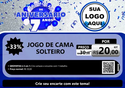 Modelo de Cartaz para Cartaz A4 Horizontal com o tema Promoção de Aniversário - 7 Anos para Cama, Mesa e Banho