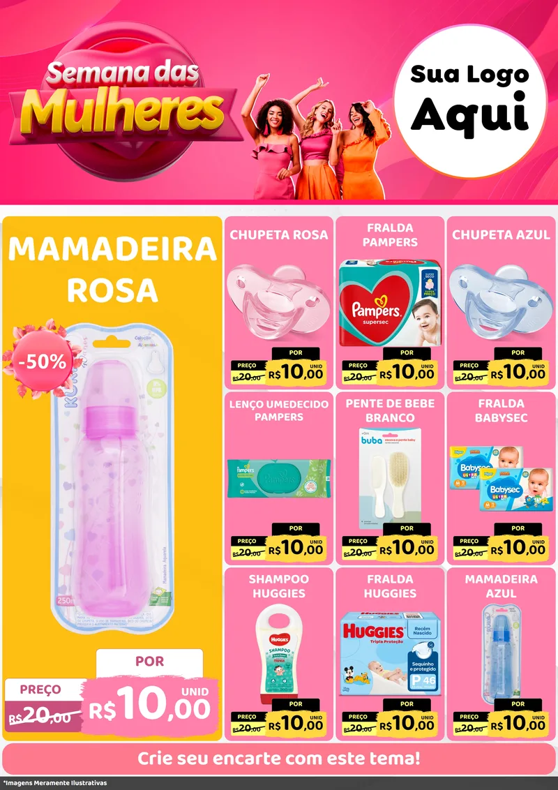 Modelo de Encarte para Encarte A4 Vertical com o tema Semana das Mulheres para Bebês