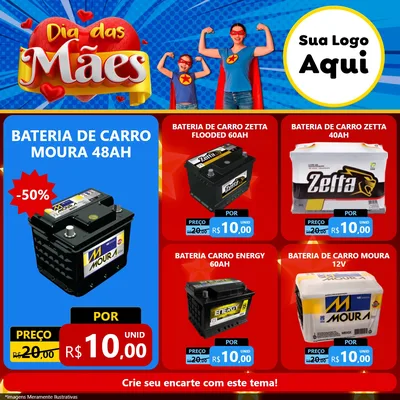 Modelo de Rede Social para Feed Facebook com o tema Dia das Mães para Baterias Elétricas