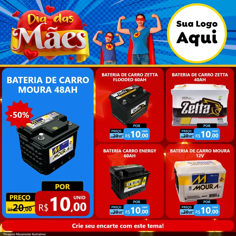 Modelo de Rede Social para Feed Facebook com o tema Dia das Mães para Baterias Elétricas